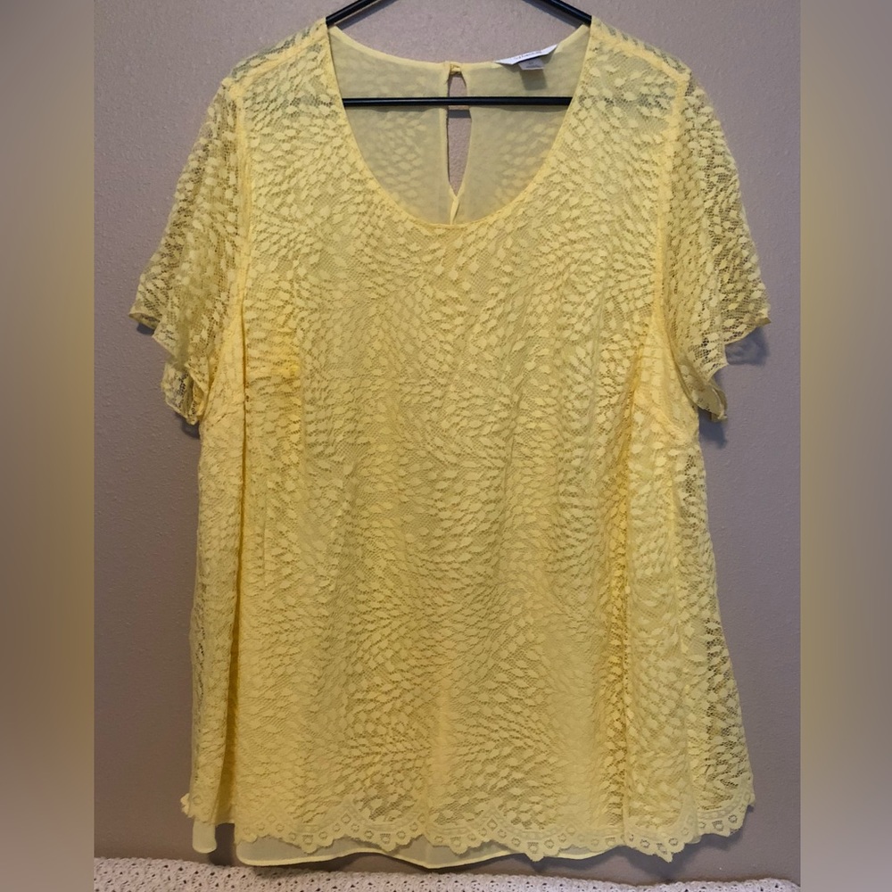 CJ Banks Yellow Lace Overlay Shirt 2X